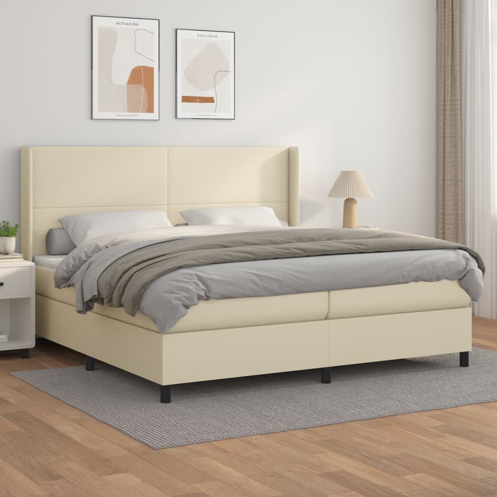 Box Spring Postel S Matrací Krémová 200X200 Cm Umělá Kůže