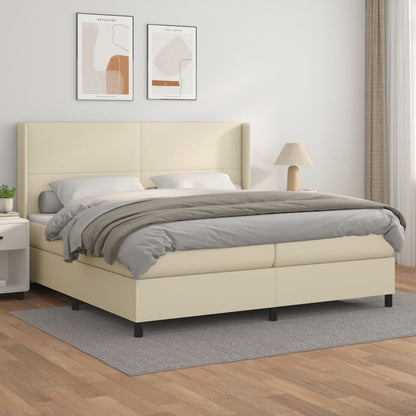 Box Spring Postel S Matrací Krémová 200X200 Cm Umělá Kůže