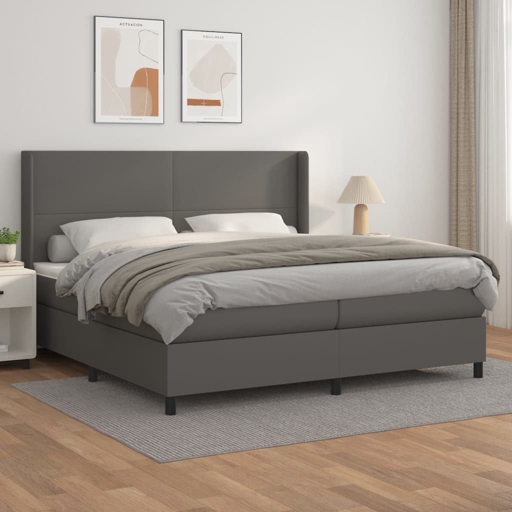 Box Spring Postel S Matrací Šedá Umělá Kůže Šedá
