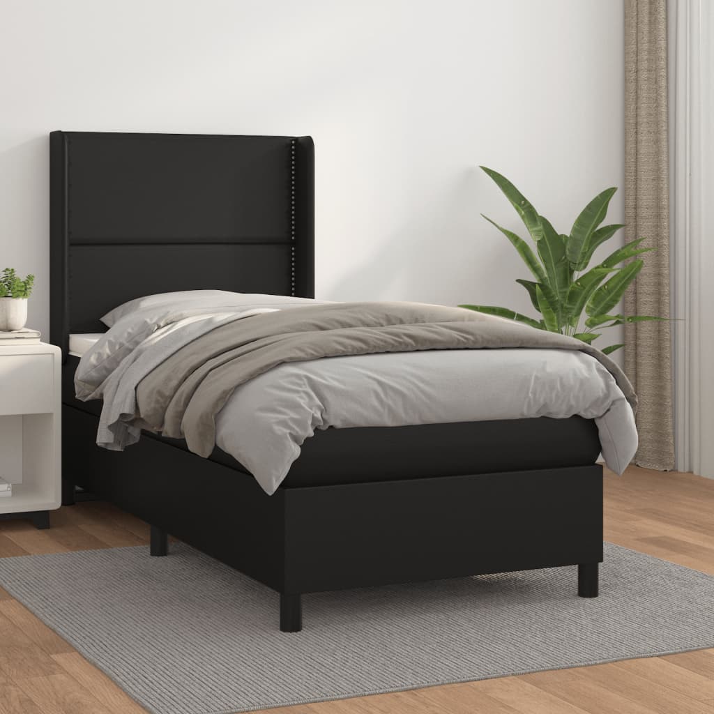 Box Spring Postel S Matrací Černá Umělá Kůže Černá