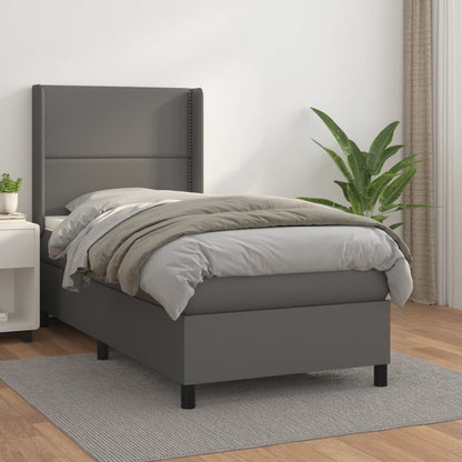 Box Spring Postel S Matrací Šedá Umělá Kůže Šedá