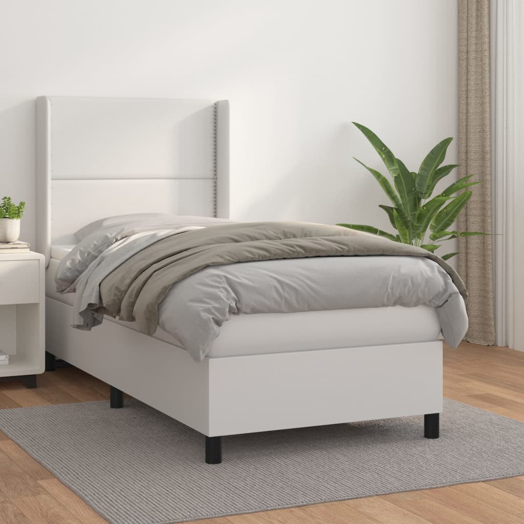 Box Spring Postel S Matrací Umělá Kůže Bílá
