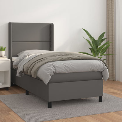 Box Spring Postel S Matrací Šedá Umělá Kůže Šedá