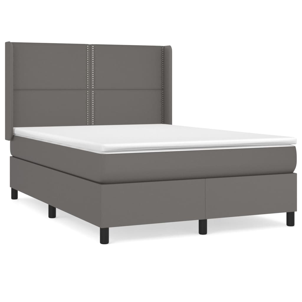 Box Spring Postel S Matrací Šedá Umělá Kůže Šedá