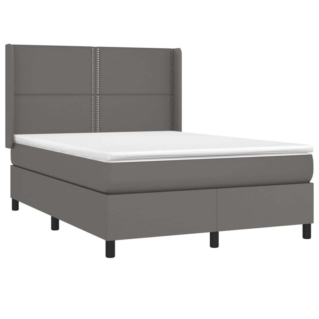 Box Spring Postel S Matrací Šedá Umělá Kůže Šedá