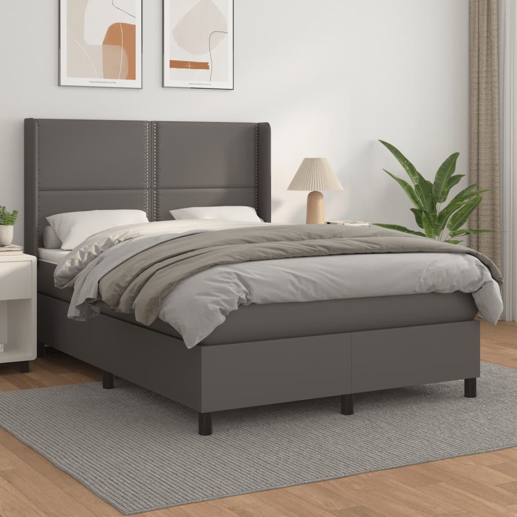 Box Spring Postel S Matrací Šedá Umělá Kůže Šedá