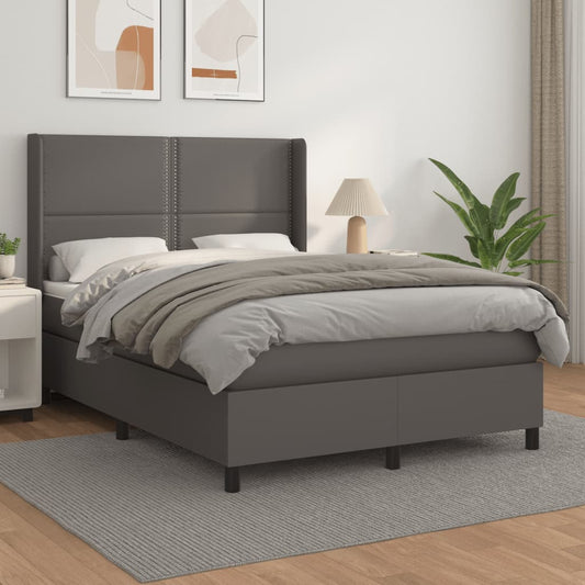 Box Spring Postel S Matrací Šedá Umělá Kůže Šedá