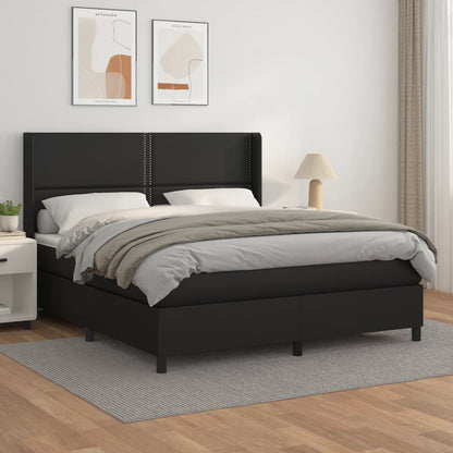 Box Spring Postel S Matrací Černá Umělá Kůže Černá