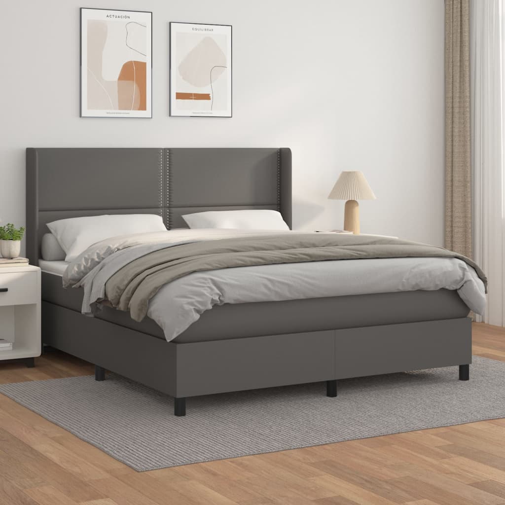 Box Spring Postel S Matrací Šedá Umělá Kůže Šedá