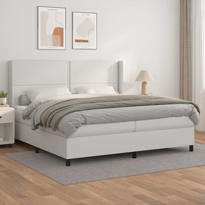 Box Spring Postel S Matrací Umělá Kůže Bílá