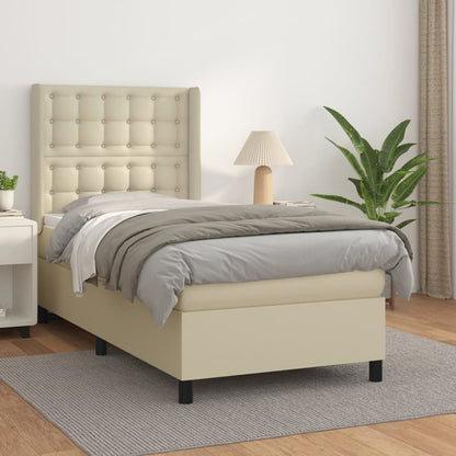 Box Spring Postel S Matrací Krémová 80 X 200 Cm Umělá Kůže