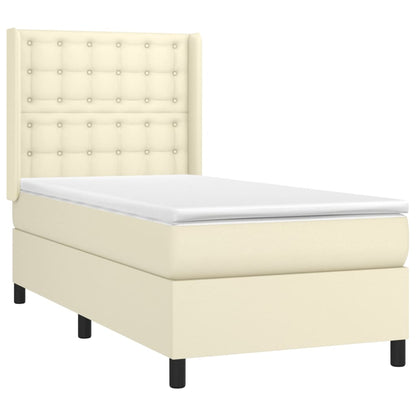 Box Spring Postel S Matrací Krémová 90X190 Cm Umělá Kůže