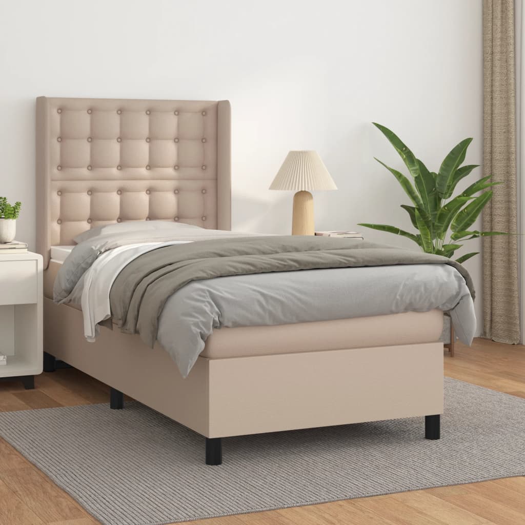 Box Spring Postel S Matrací Cappuccino 90X190 Cm Umělá Kůže