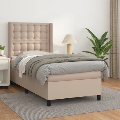 Box Spring Postel S Matrací Cappuccino 90X190 Cm Umělá Kůže