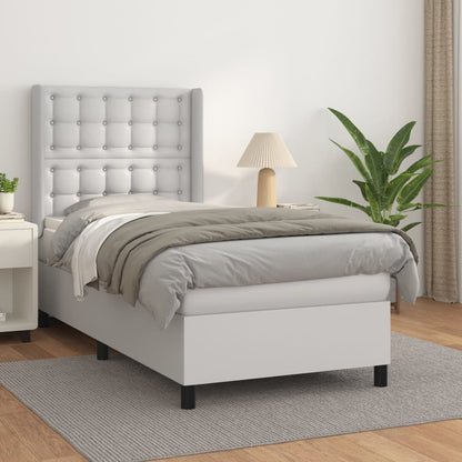 Box Spring Postel S Matrací Umělá Kůže Bílá