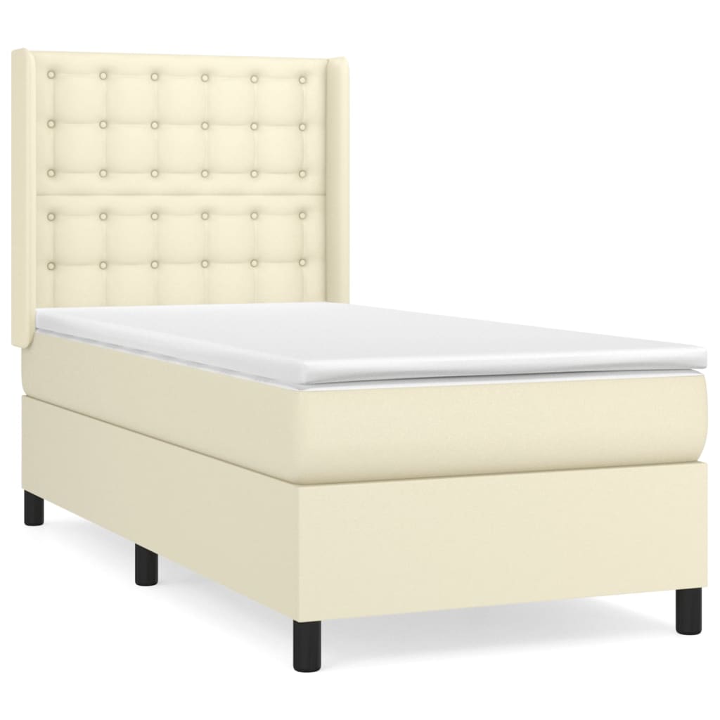 Box Spring Postel S Matrací Krémová 90X200 Cm Umělá Kůže