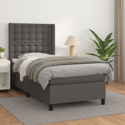 Box Spring Postel S Matrací Šedá Umělá Kůže Šedá
