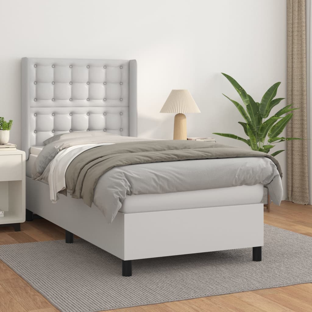 Box Spring Postel S Matrací Umělá Kůže Bílá
