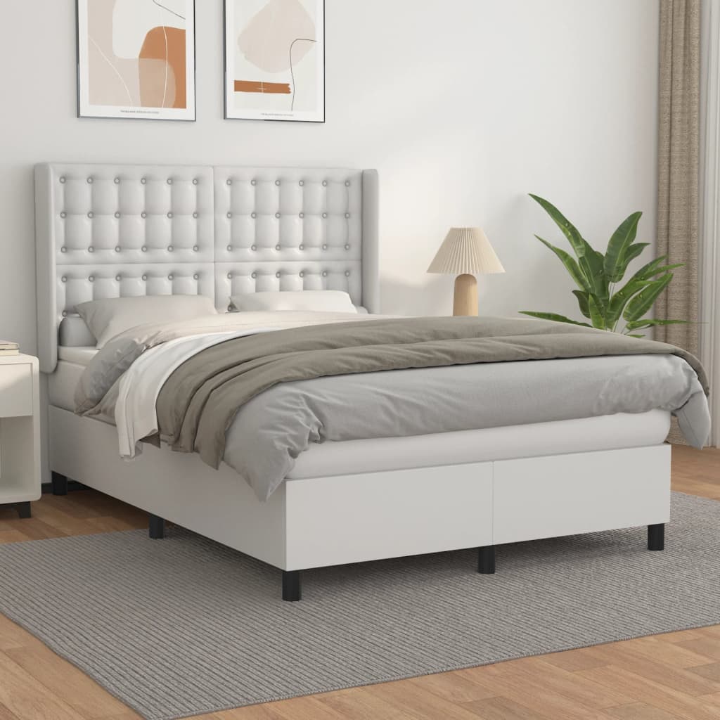 Box Spring Postel S Matrací Umělá Kůže Bílá