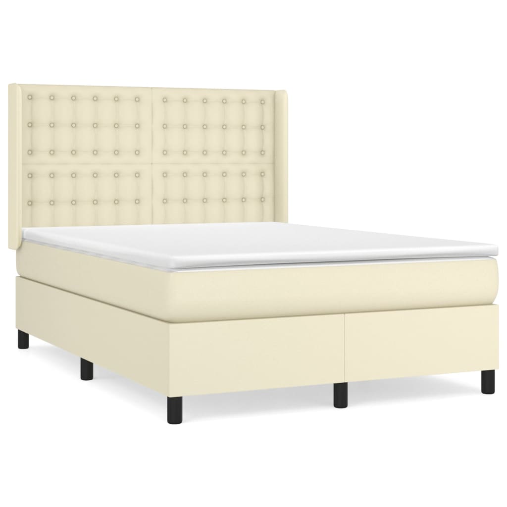 Box Spring Postel S Matrací Krémová 140X190 Cm Umělá Kůže