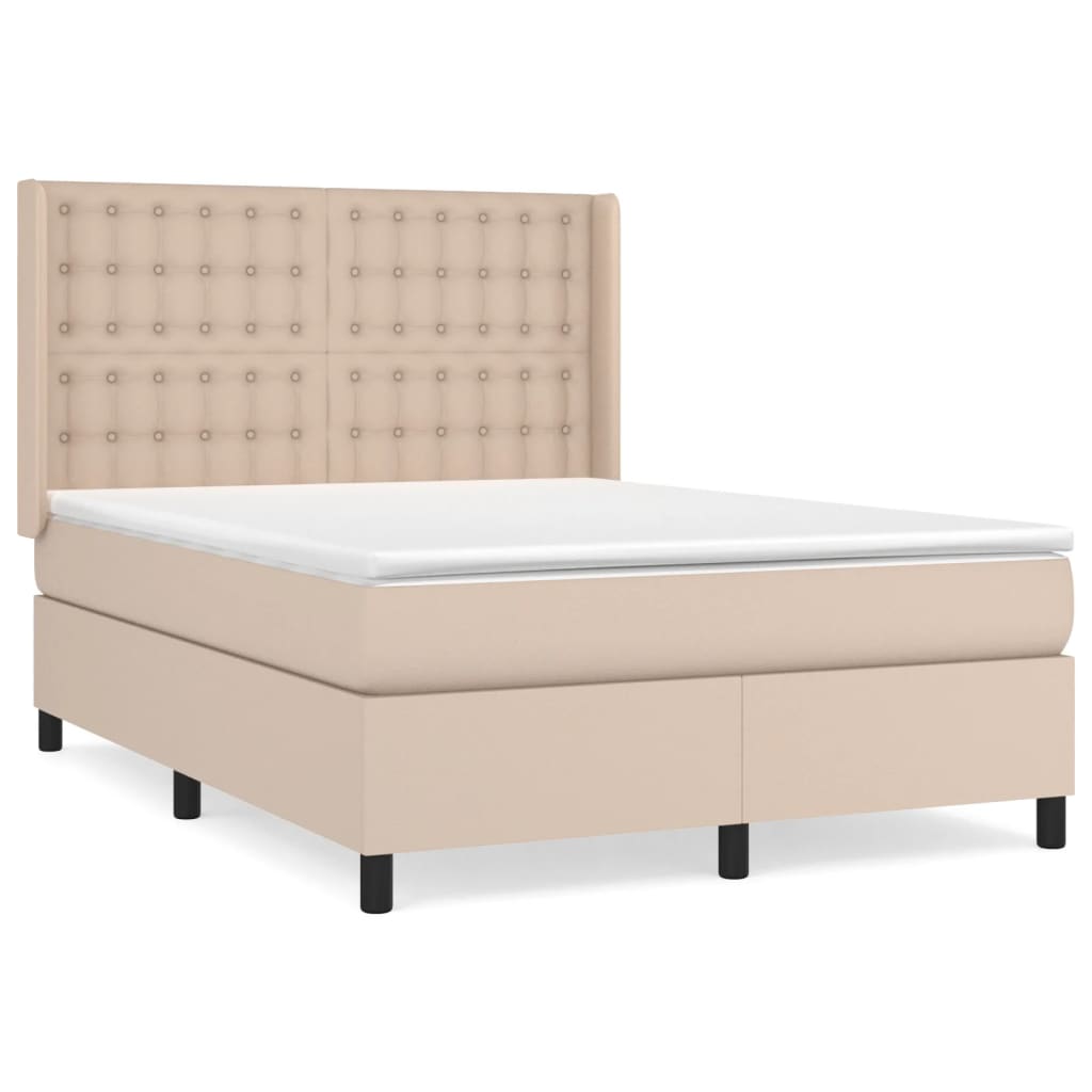 Box Spring Postel S Matrací Cappuccino 140X190 Cm Umělá Kůže