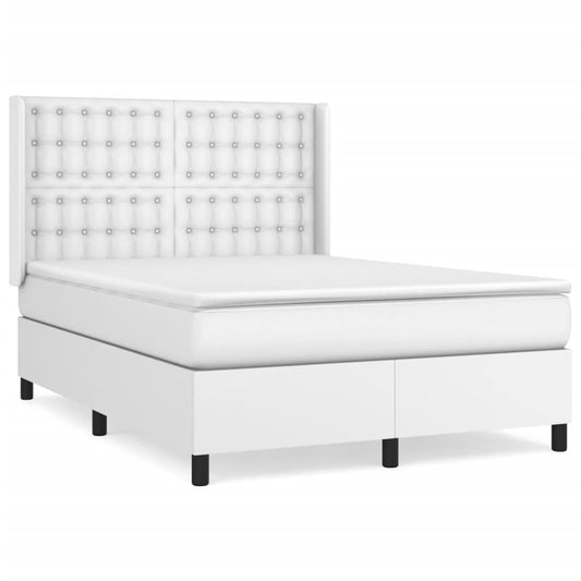 Box Spring Postel S Matrací Umělá Kůže Bílá