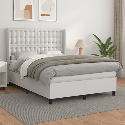 Box Spring Postel S Matrací Umělá Kůže Bílá
