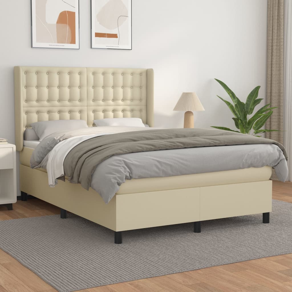 Box Spring Postel S Matrací Krémová 140X200 Cm Umělá Kůže