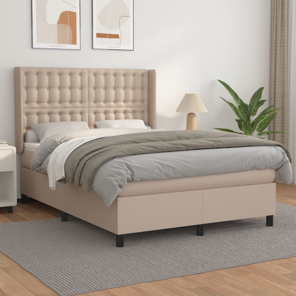 Box Spring Postel S Matrací Cappuccino 140X200 Cm Umělá Kůže
