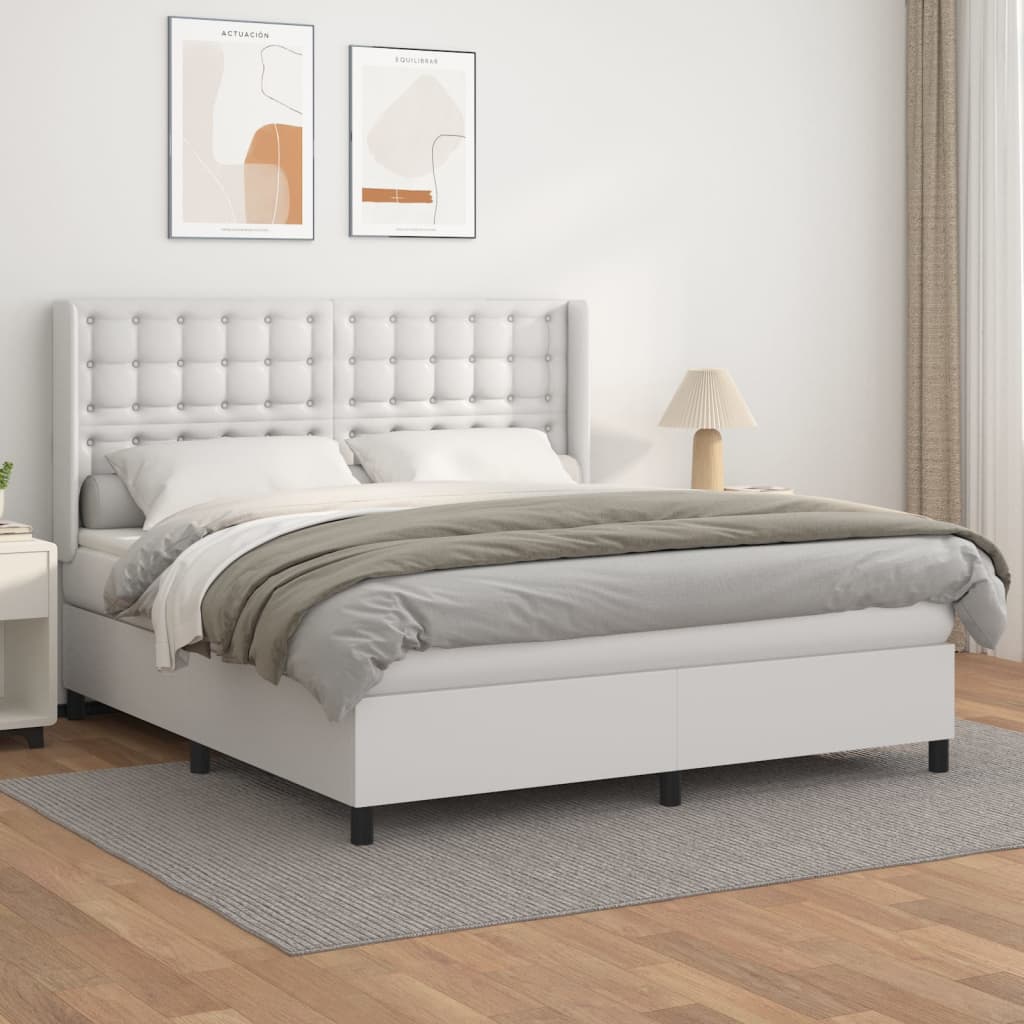 Box Spring Postel S Matrací Umělá Kůže Bílá
