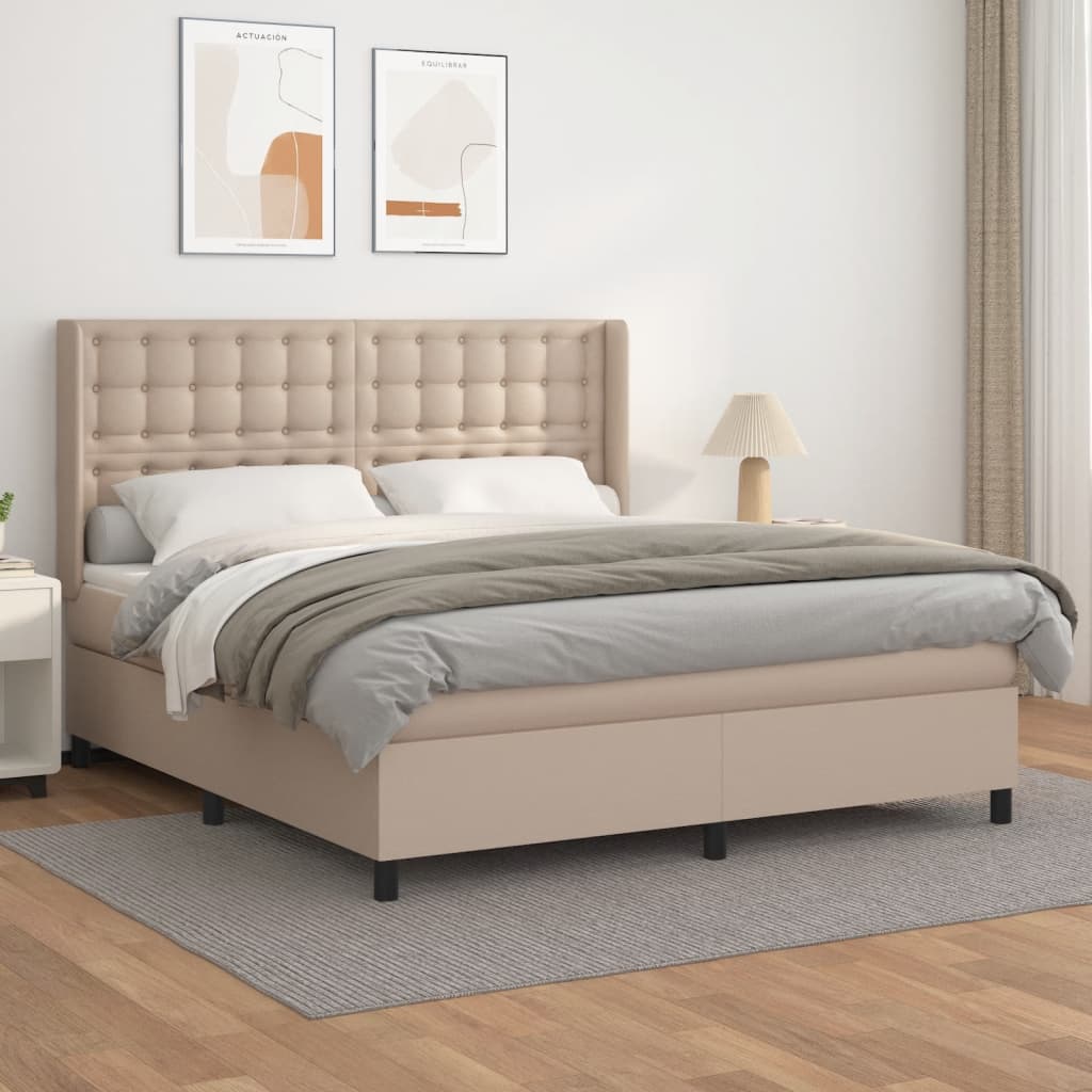 Box Spring Postel S Matrací Cappuccino 160X200 Cm Umělá Kůže