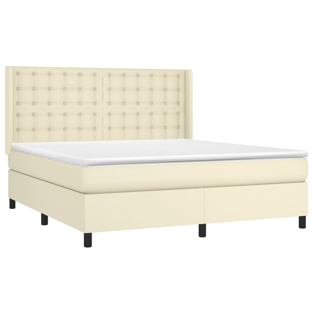 Box Spring Postel S Matrací Krémová 180X200 Cm Umělá Kůže