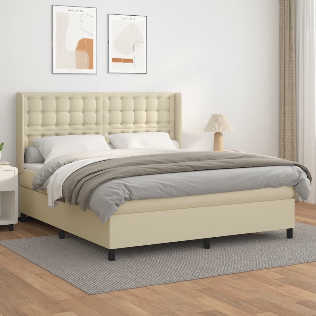 Box Spring Postel S Matrací Krémová 180X200 Cm Umělá Kůže