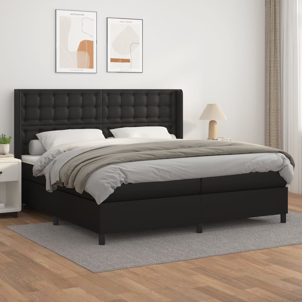 Box Spring Postel S Matrací Černá Umělá Kůže Černá