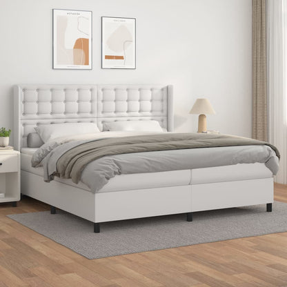 Box Spring Postel S Matrací Umělá Kůže Bílá