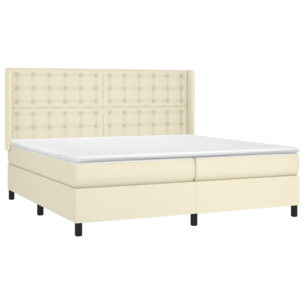 Box Spring Postel S Matrací Krémová 200X200 Cm Umělá Kůže