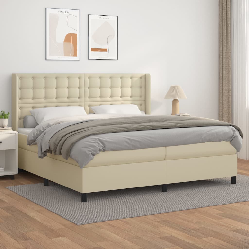 Box Spring Postel S Matrací Krémová 200X200 Cm Umělá Kůže