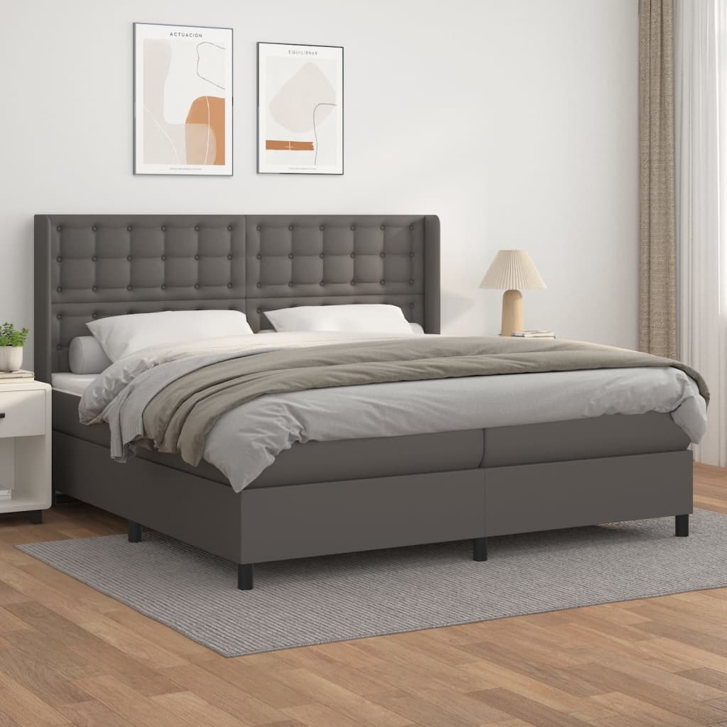 Box Spring Postel S Matrací Šedá Umělá Kůže Šedá
