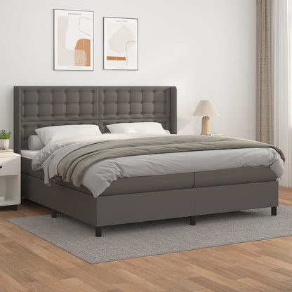 Box Spring Postel S Matrací Šedá Umělá Kůže Šedá