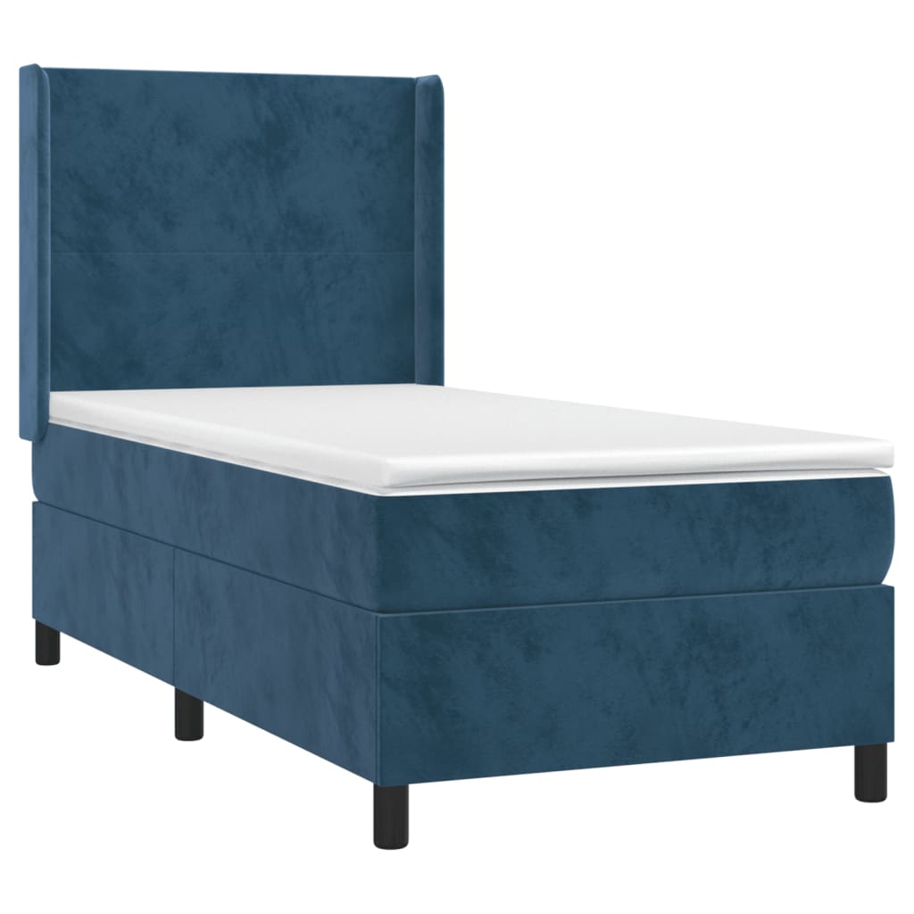 Box Spring Postel S Matrací Tmavě Modrá 80 X 200 Cm Samet