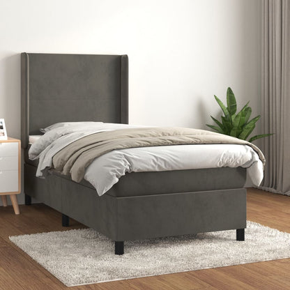 Box Spring Postel S Matrací Samet Tmavě Šedá