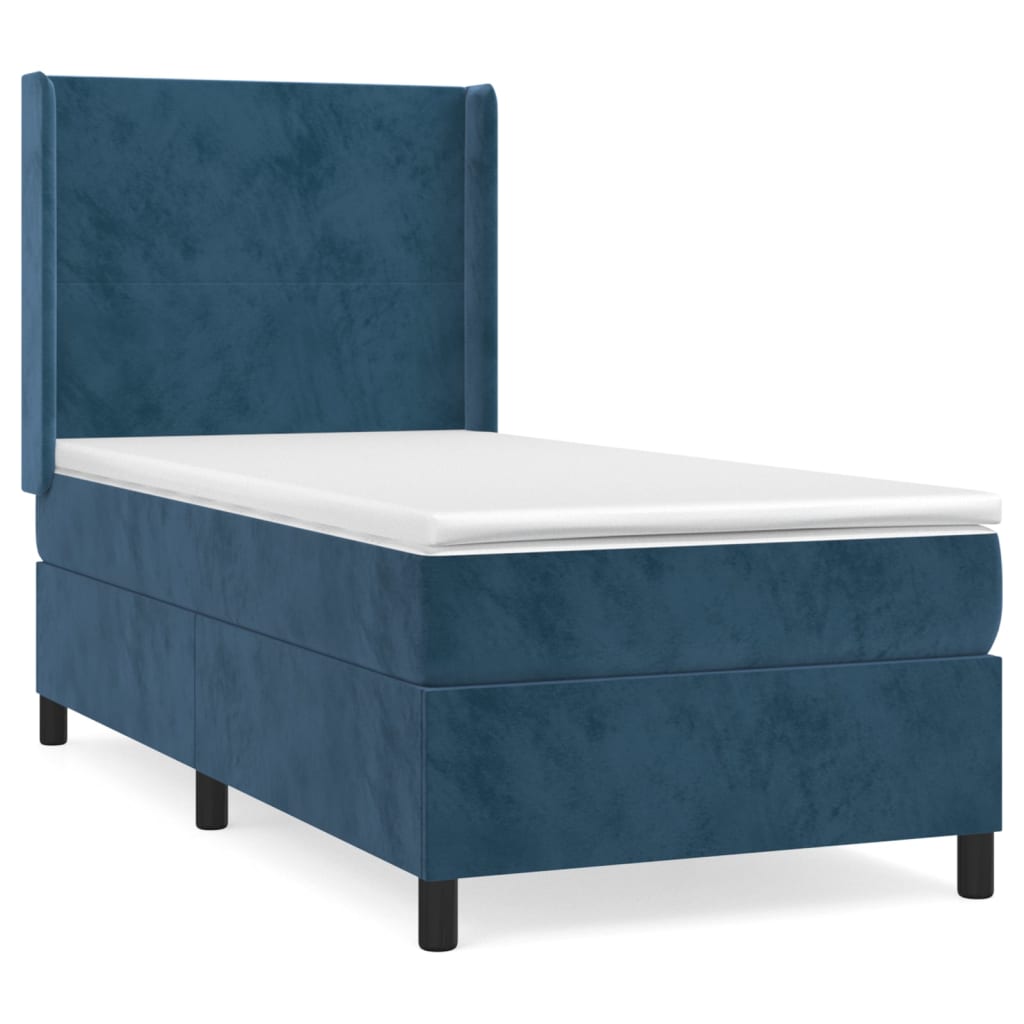 Box Spring Postel S Matrací Tmavě Modrá 90X200 Cm Samet