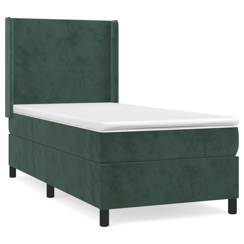 Box Spring Postel S Matrací Tmavě Zelená 100X200 Cm Samet