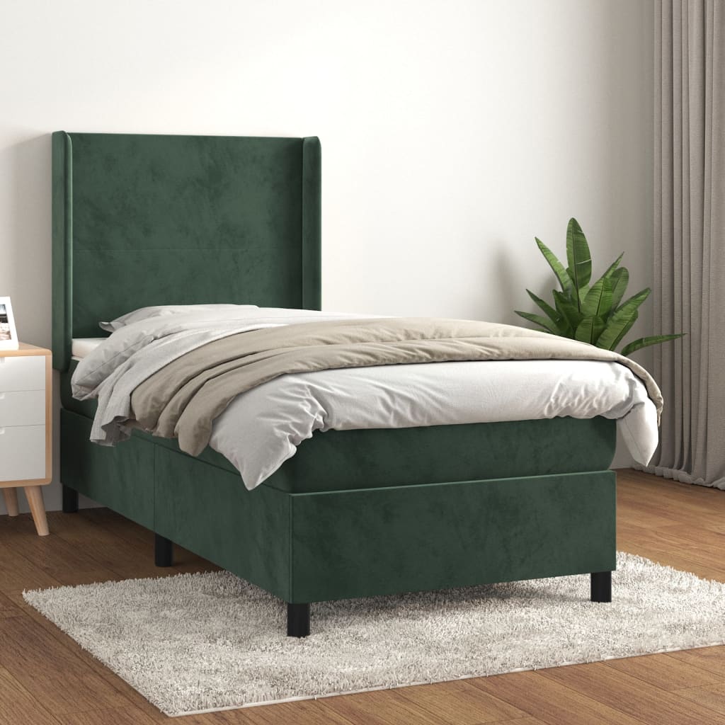 Box Spring Postel S Matrací Tmavě Zelená 100X200 Cm Samet