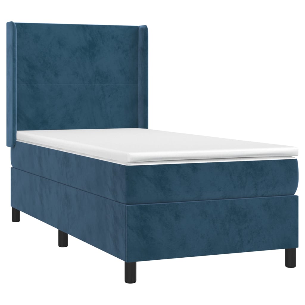 Box Spring Postel S Matrací Tmavě Modrá 100X200 Cm Samet