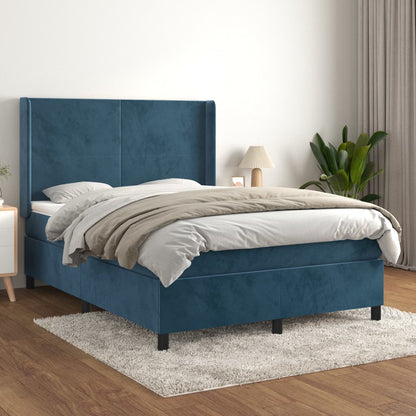 Box Spring Postel S Matrací Tmavě Modrá 140X190 Cm Samet