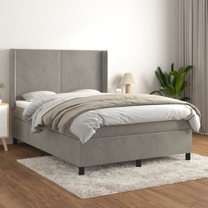 Box Spring Postel S Matrací Samet Světle Šedá