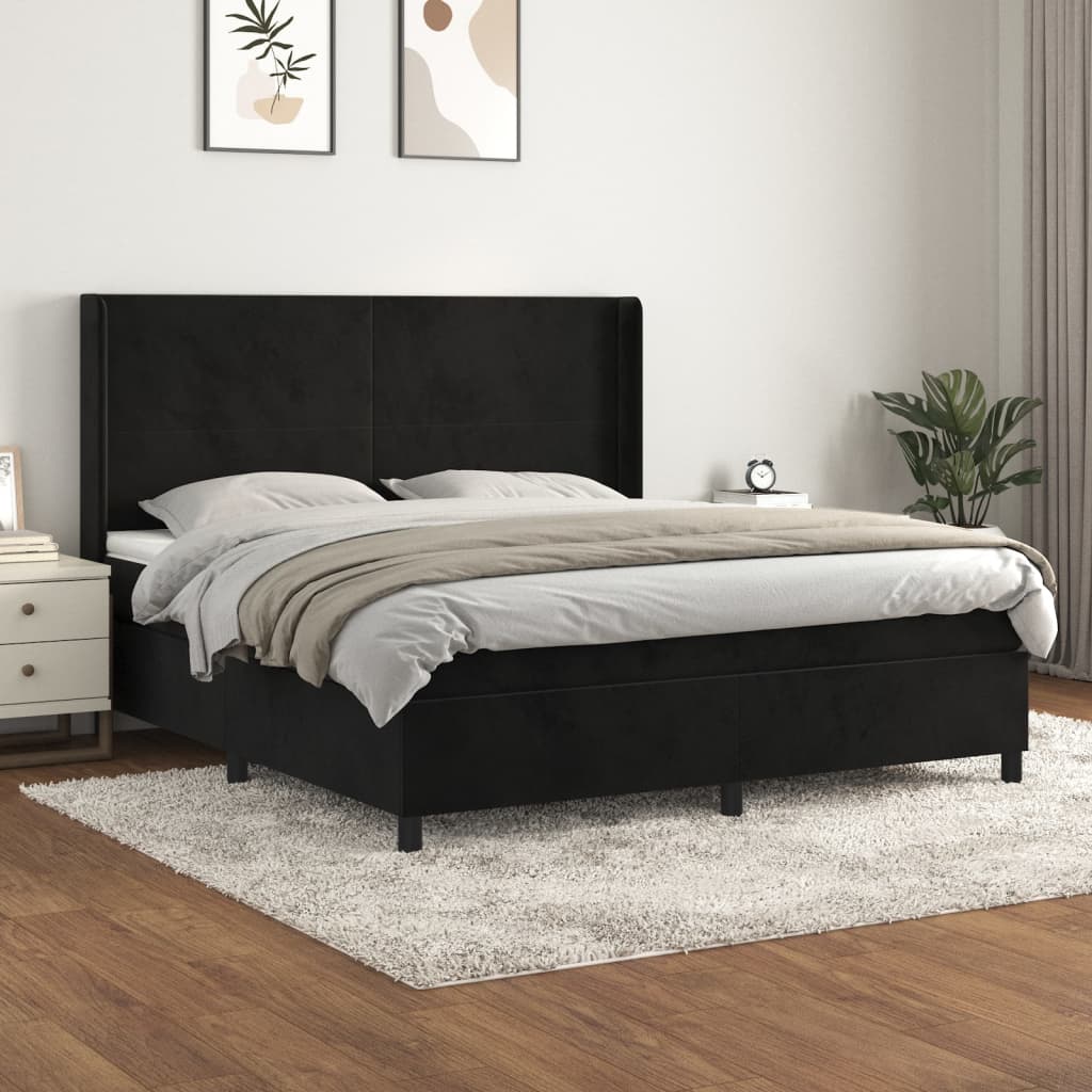 Box Spring Postel S Matrací Černá Samet Černá