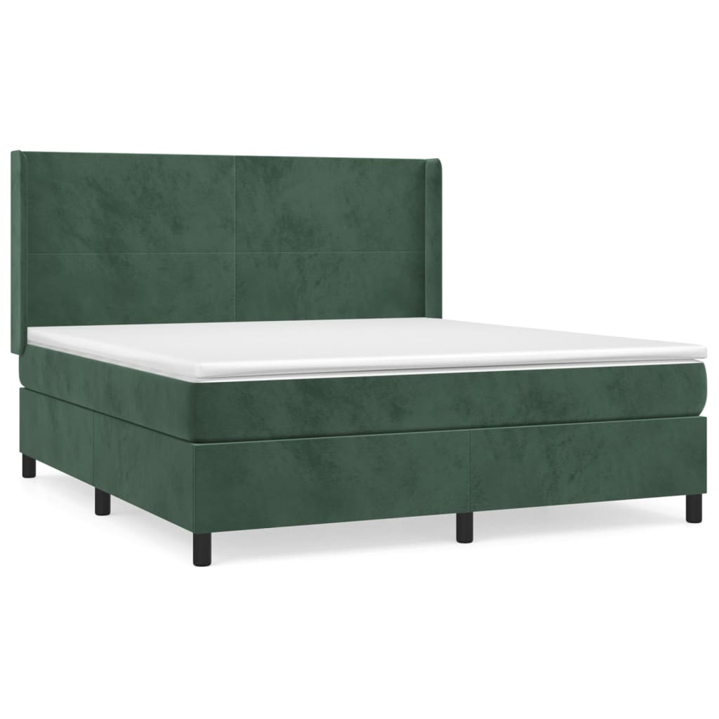 Box Spring Postel S Matrací Tmavě Zelená 160X200 Cm Samet