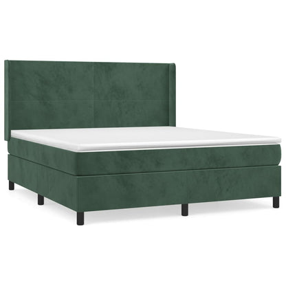 Box Spring Postel S Matrací Tmavě Zelená 160X200 Cm Samet